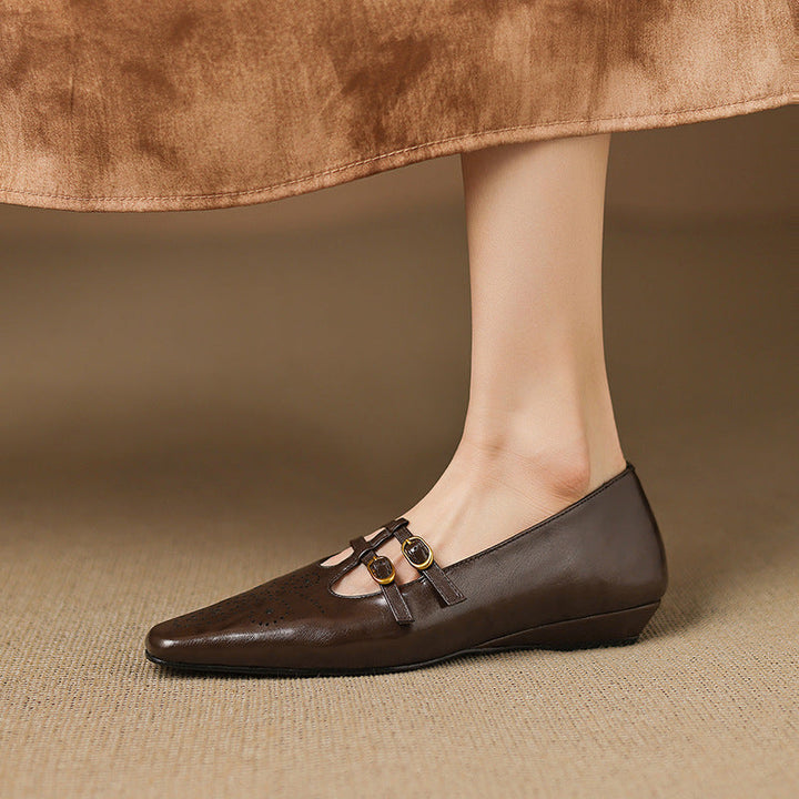Lacey™ | Brogue Double-Strap Wedge Mary Janes