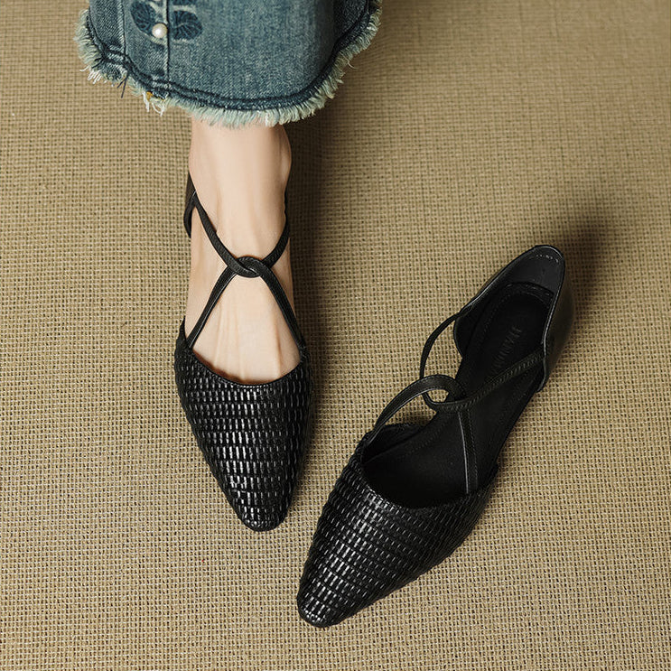 Zelda™ | Woven T-Strap Pointed-Toe Pumps