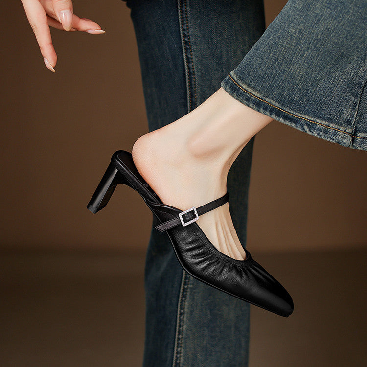Remi™ | Ruched Square-Toe Mary Jane Mules