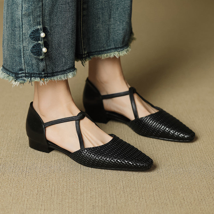 Zelda™ | Woven T-Strap Pointed-Toe Pumps