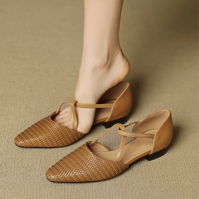 Zelda™ | Woven T-Strap Pointed-Toe Pumps