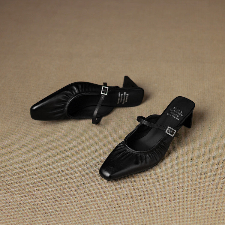 Remi™ | Ruched Square-Toe Mary Jane Mules