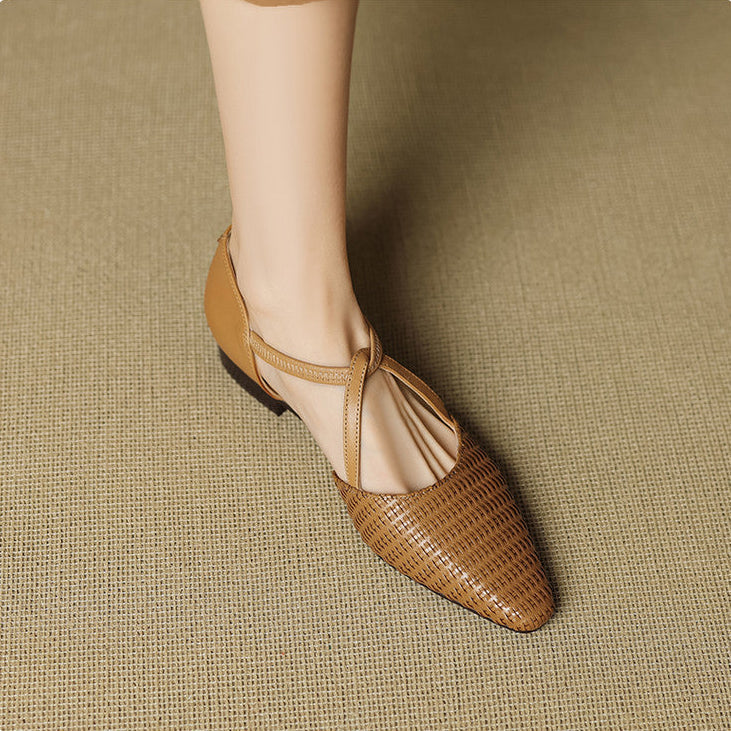 Zelda™ | Woven T-Strap Pointed-Toe Pumps