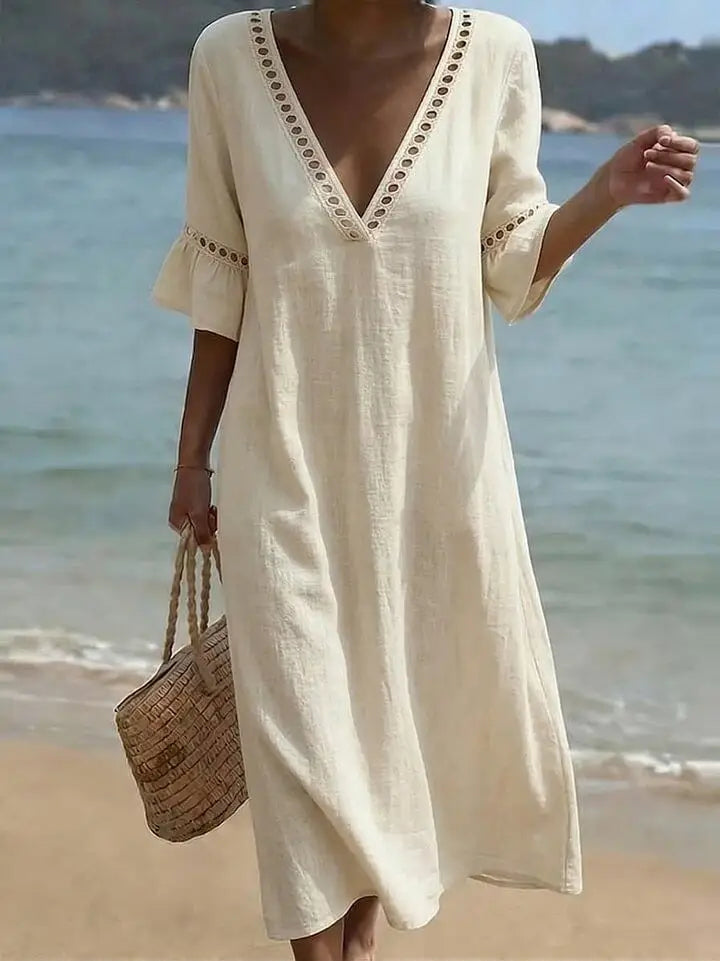 Nina | Embroidered Cotton & Linen Dress