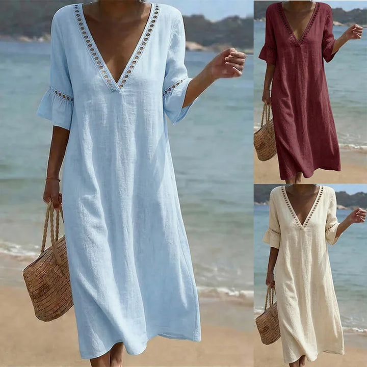 Nina | Embroidered Cotton & Linen Dress