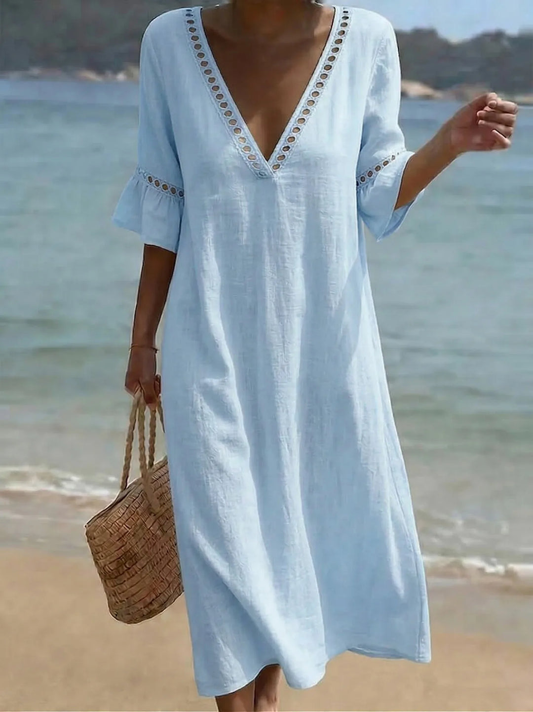 Nina | Embroidered Cotton & Linen Dress