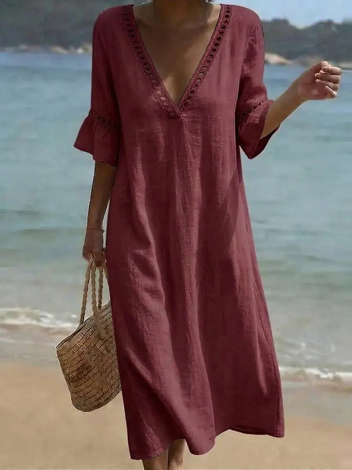 Nina | Embroidered Cotton & Linen Dress