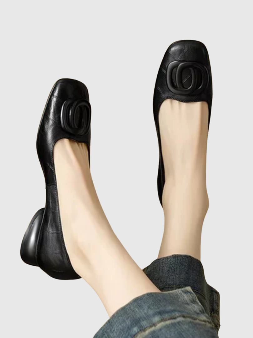 Greta™ | Square-Toe Leather Ballerinas