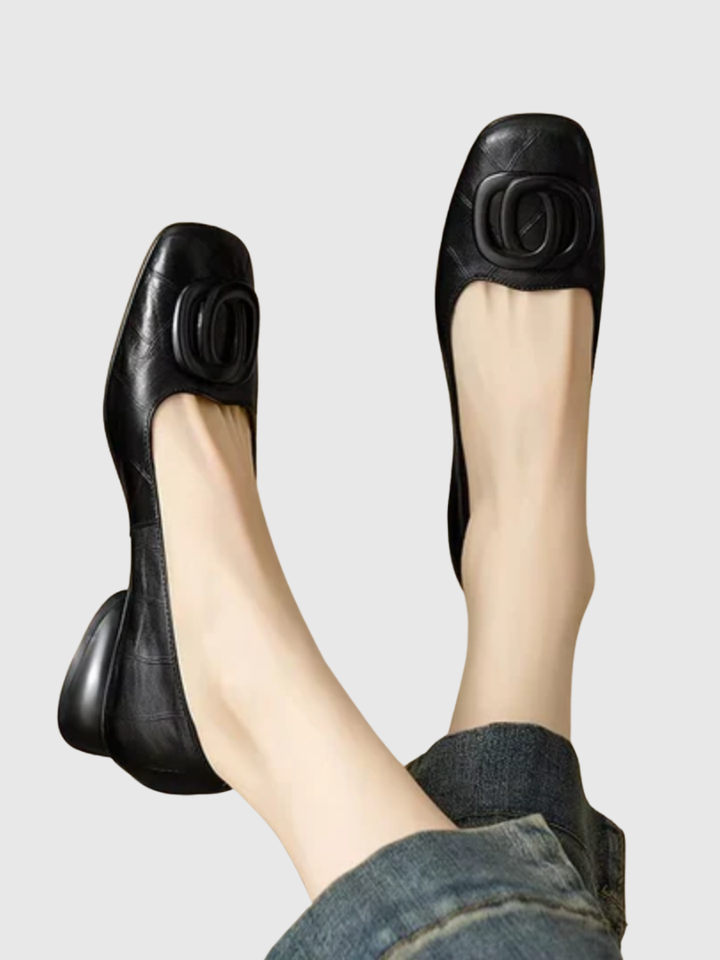 Greta™ | Square-Toe Leather Ballerinas