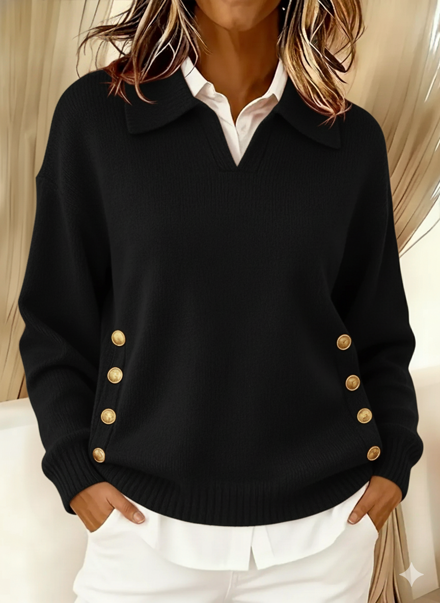 Piper™ | Collared V-Neck Button Sweater