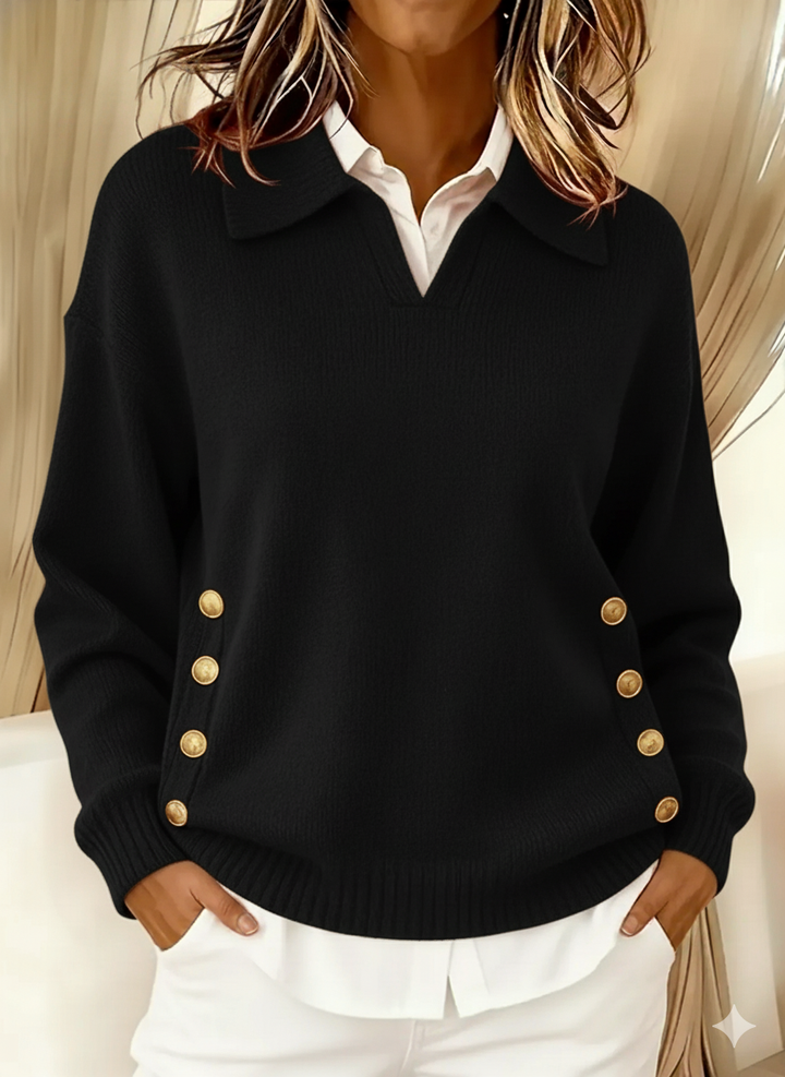 Piper™ | Collared V-Neck Button Sweater
