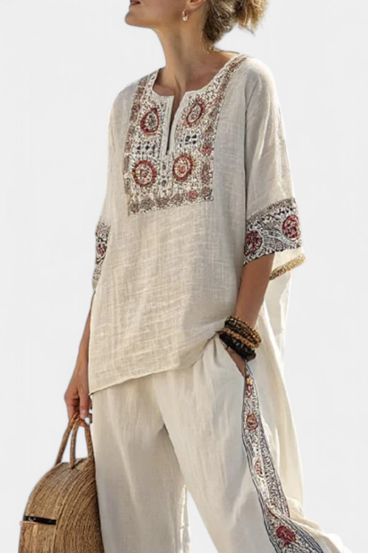 Grace | Essential Embroidered Blouse and Wide-Leg Pants Set