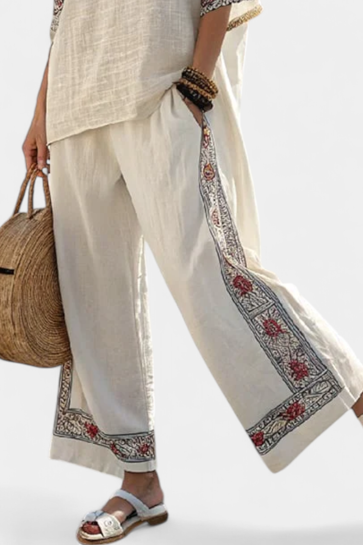 Grace | Essential Embroidered Blouse and Wide-Leg Pants Set