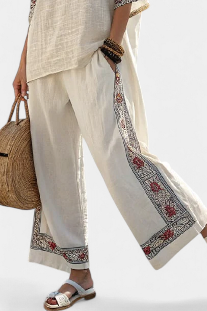 Grace | Essential Embroidered Blouse and Wide-Leg Pants Set