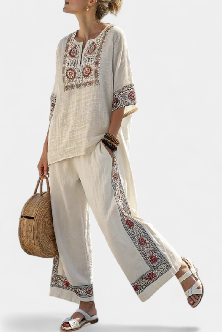 Grace | Essential Embroidered Blouse and Wide-Leg Pants Set