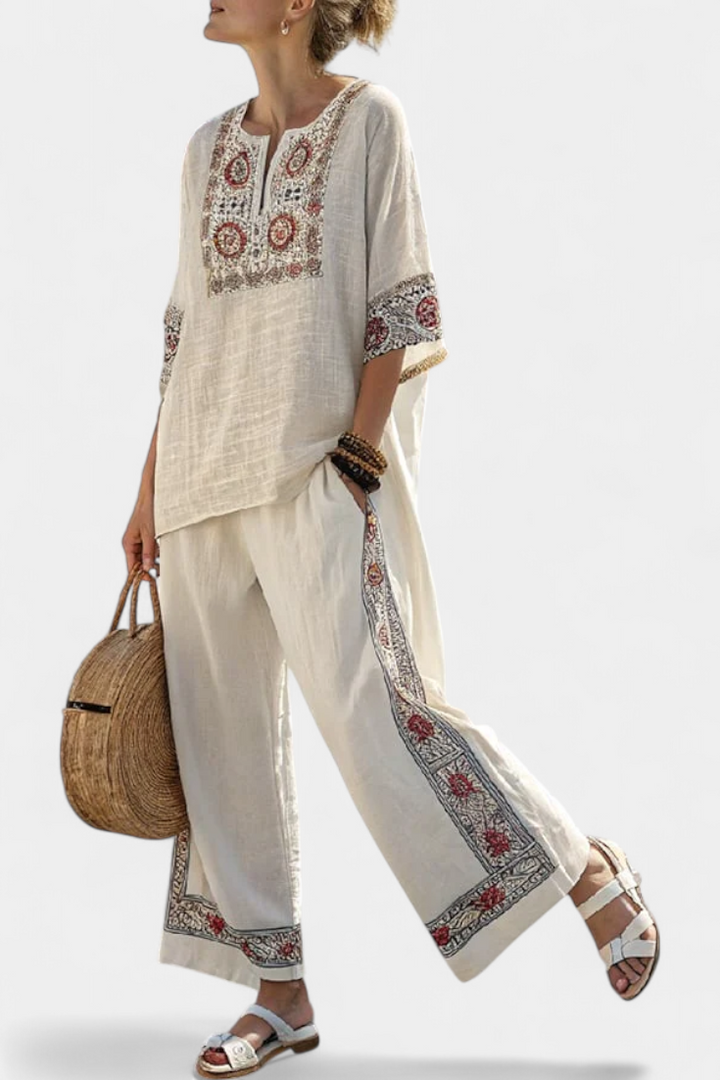 Grace | Essential Embroidered Blouse and Wide-Leg Pants Set