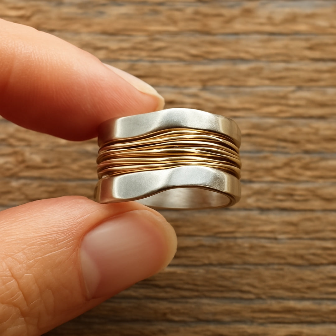 Violet | Silver and Gold Threaded Ring
