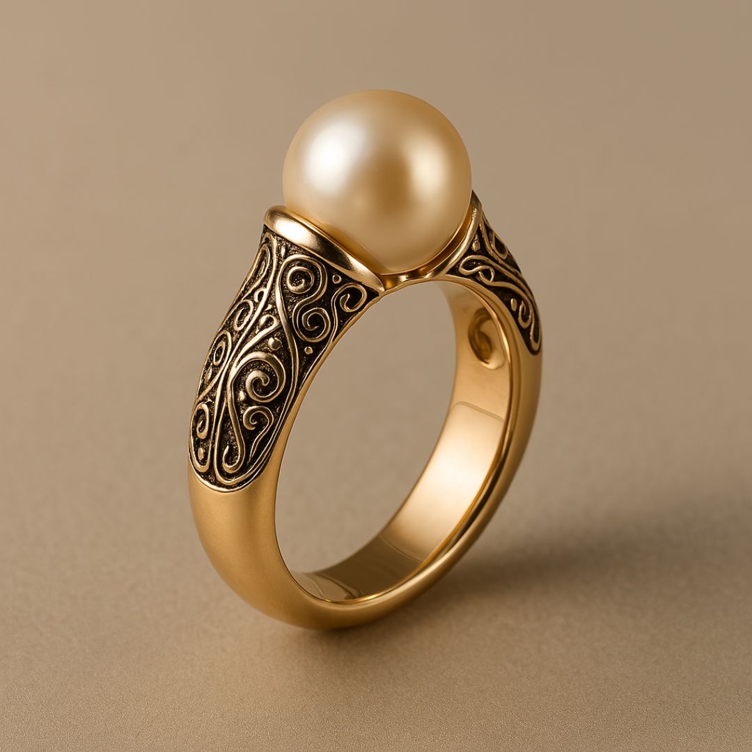 Riley | Classic Golden Ring with Vintage Pearl