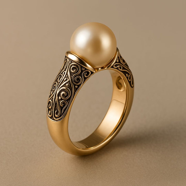 Riley | Classic Golden Ring with Vintage Pearl