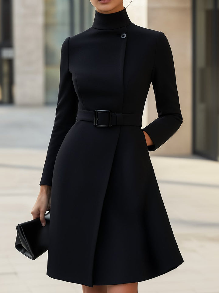 Addison| Elegant High-Neck Belted Dress