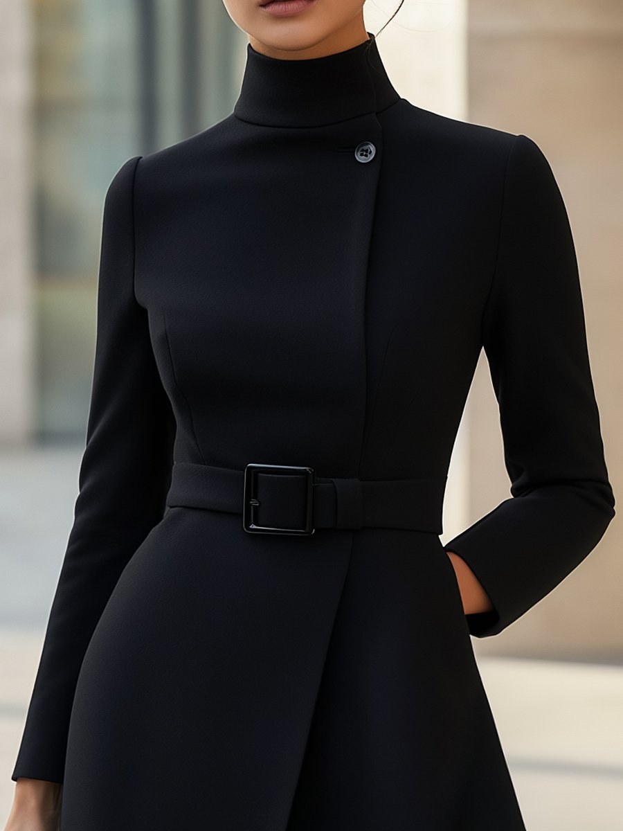 Addison| Elegant High-Neck Belted Dress