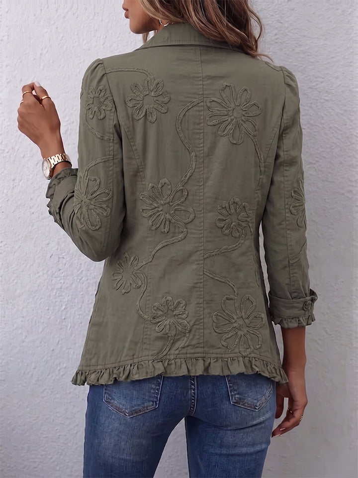 Gemma™ | Floral Embroidered Ruffle Cardigan