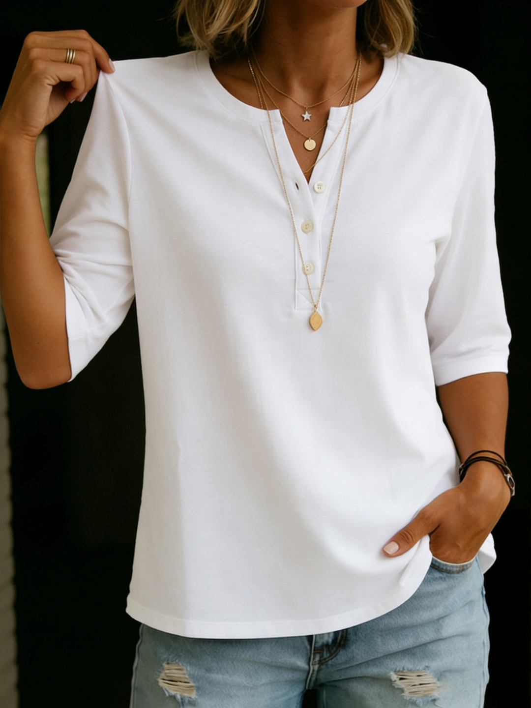 Sienna | 100% Cotton Relaxed Henley Top