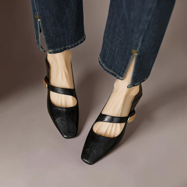 Ruby™ | Gold-Accent Block Heel Mary Janes