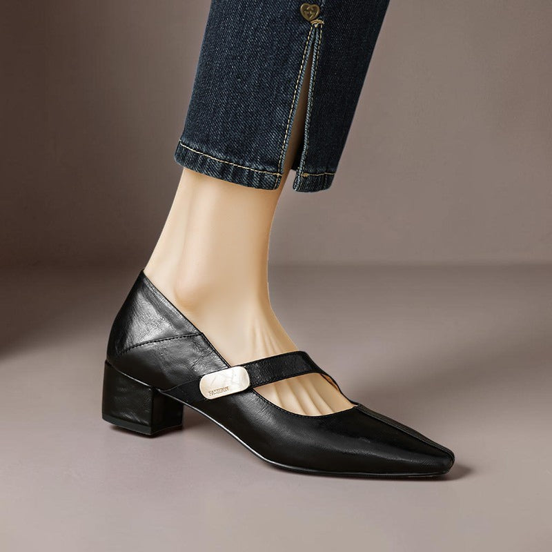 Ruby™ | Gold-Accent Block Heel Mary Janes