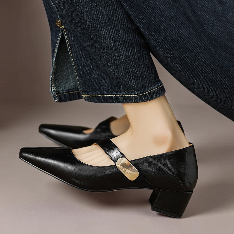 Ruby™ | Gold-Accent Block Heel Mary Janes