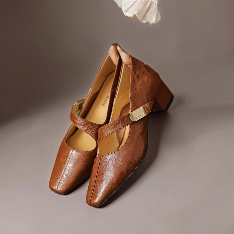 Ruby™ | Gold-Accent Block Heel Mary Janes