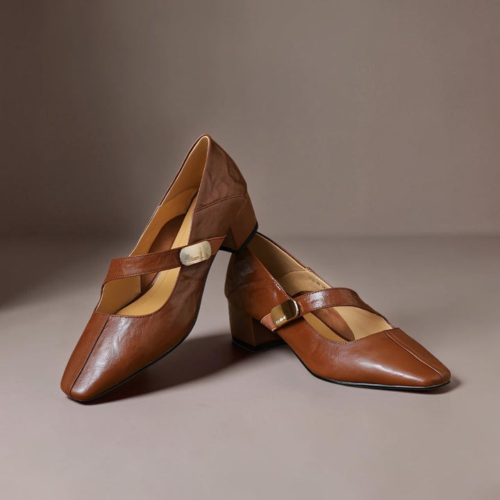 Ruby™ | Gold-Accent Block Heel Mary Janes